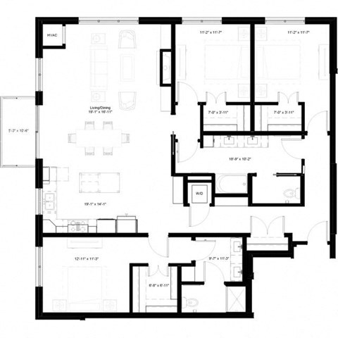 Floor plan for 3 beds, 2 baths, 1796 sqft